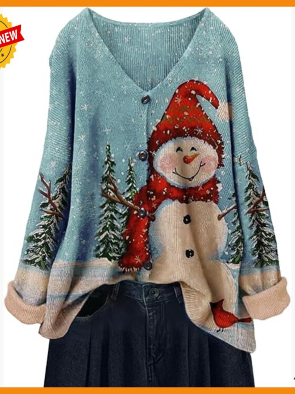 Oversized V-Neck Cardigan Sweater, Cotton Wool Blend, Open Front Button Down